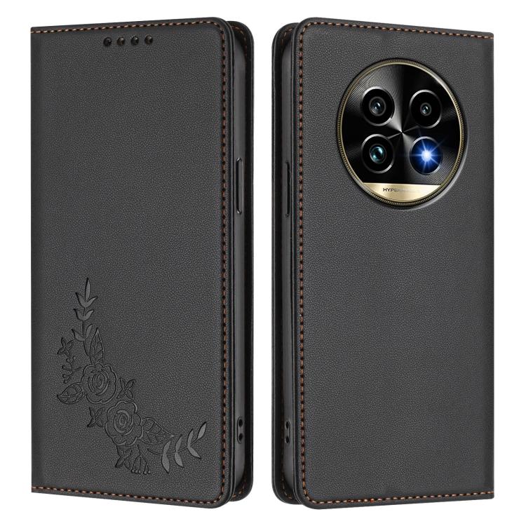 For Realme 13 Pro / 13 Pro+ Peony Embossed Magnetic RFID Vegan Leather Phone Case