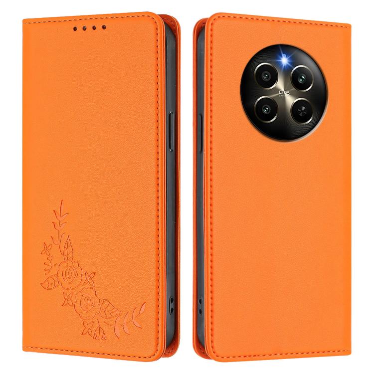For Realme 12 Pro / 12 Pro+ / P1 Pro Peony Embossed Magnetic RFID Vegan Leather Phone Case