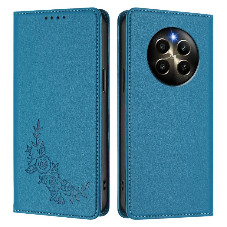 For Realme 12 Pro / 12 Pro+ / P1 Pro Peony Embossed Magnetic RFID Vegan Leather Phone Case
