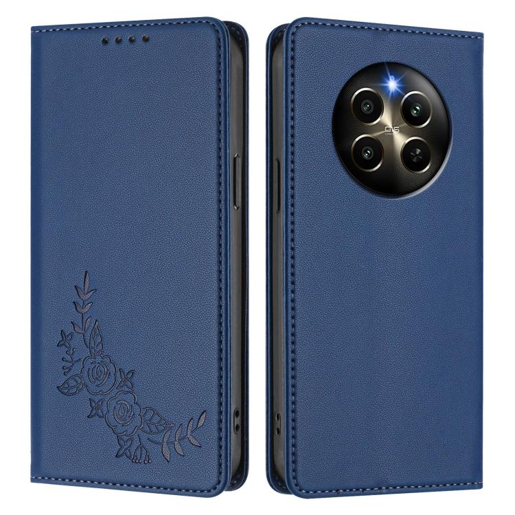 For Realme 12 Pro / 12 Pro+ / P1 Pro Peony Embossed Magnetic RFID Vegan Leather Phone Case