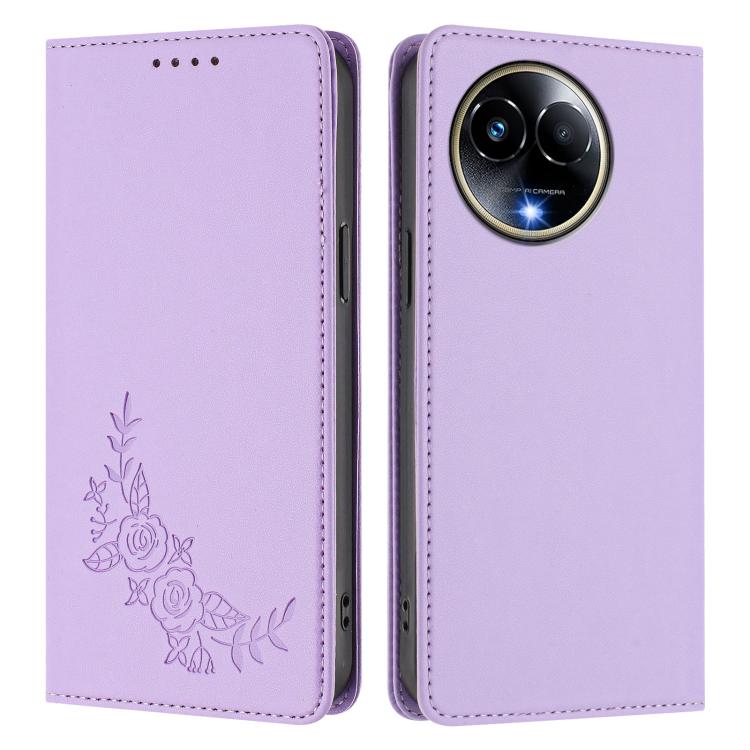 For Realme 11 5G / 11x / C67 5G / Narzo 60x Peony Embossed Magnetic RFID Vegan Leather Phone Case