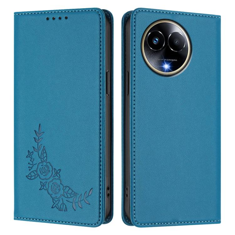 For Realme 11 5G / 11x / C67 5G / Narzo 60x Peony Embossed Magnetic RFID Vegan Leather Phone Case