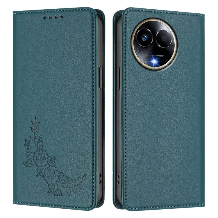 For Realme 11 5G / 11x / C67 5G / Narzo 60x Peony Embossed Magnetic RFID Vegan Leather Phone Case