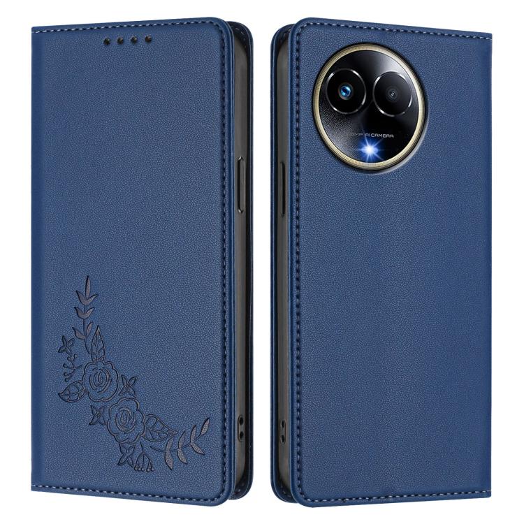 For Realme 11 5G / 11x / C67 5G / Narzo 60x Peony Embossed Magnetic RFID Vegan Leather Phone Case