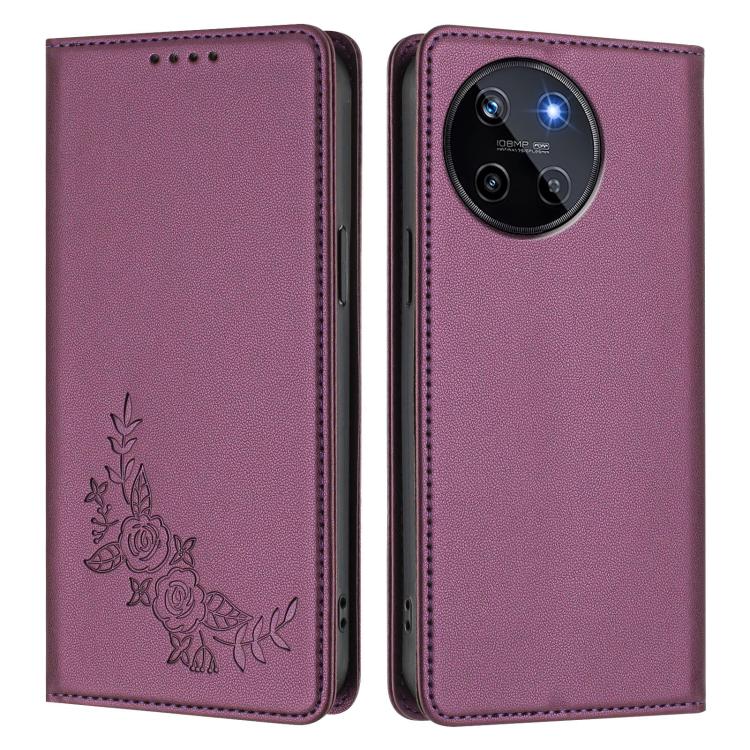 For Realme 11 4G Peony Embossed Magnetic RFID Vegan Leather Phone Case