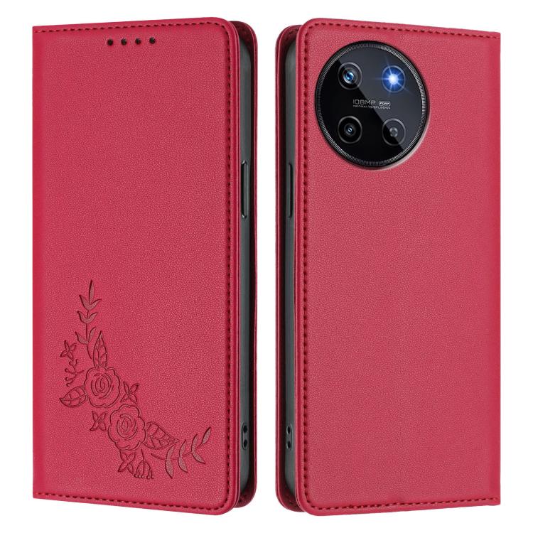 For Realme 11 4G Peony Embossed Magnetic RFID Vegan Leather Phone Case