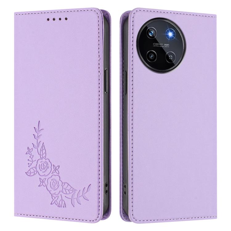 For Realme 11 4G Peony Embossed Magnetic RFID Vegan Leather Phone Case