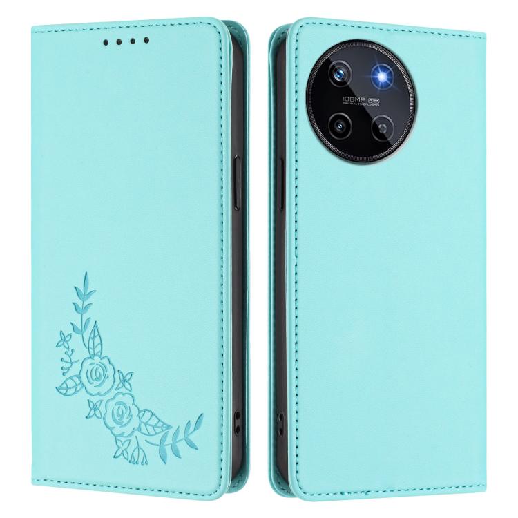 For Realme 11 4G Peony Embossed Magnetic RFID Vegan Leather Phone Case