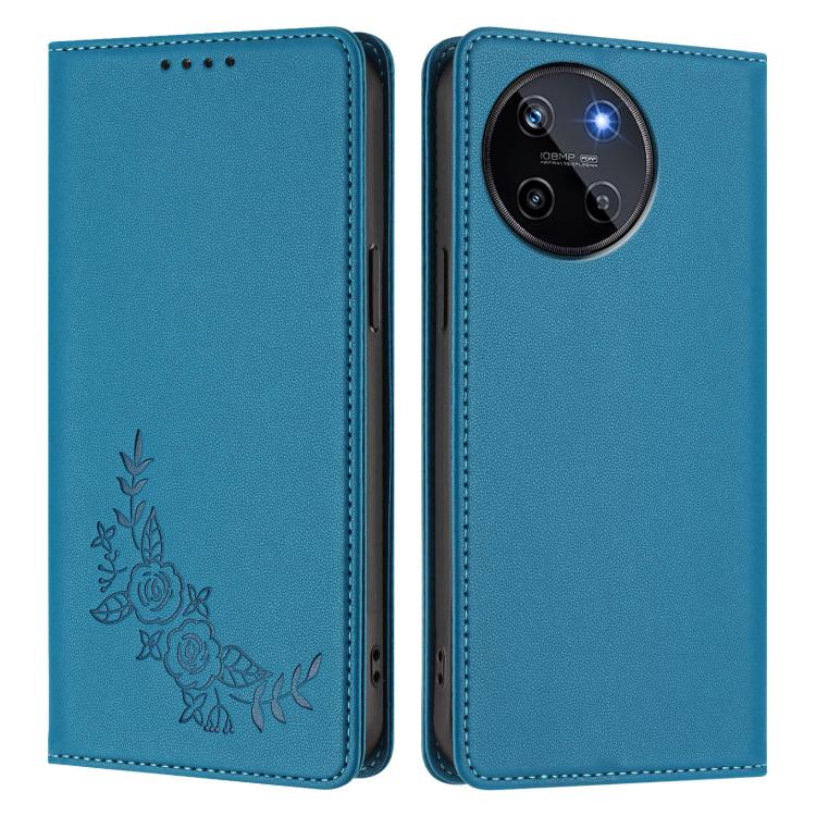 For Realme 11 4G Peony Embossed Magnetic RFID Vegan Leather Phone Case