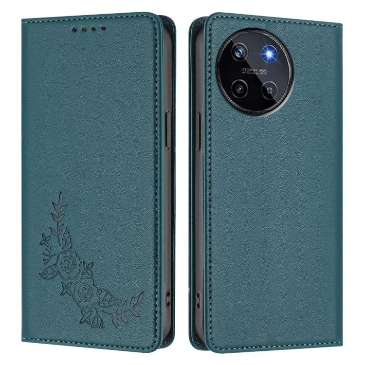 For Realme 11 4G Peony Embossed Magnetic RFID Vegan Leather Phone Case