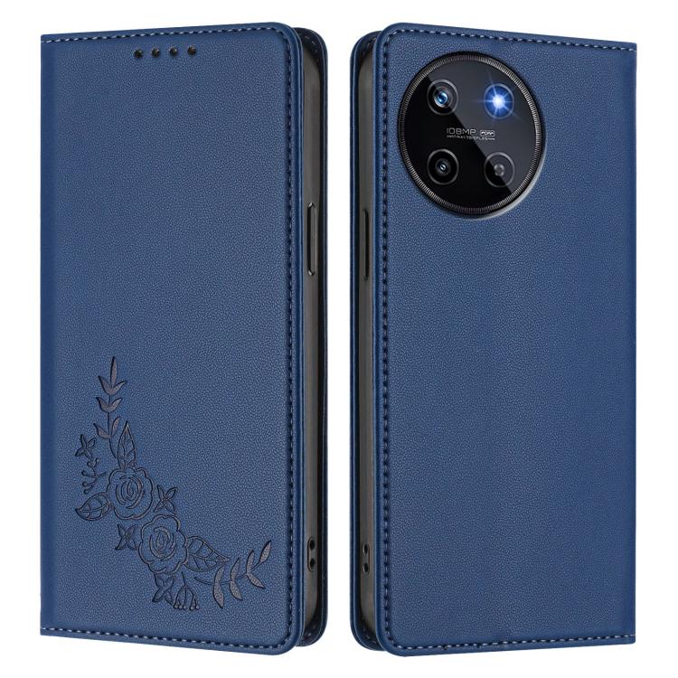 For Realme 11 4G Peony Embossed Magnetic RFID Vegan Leather Phone Case
