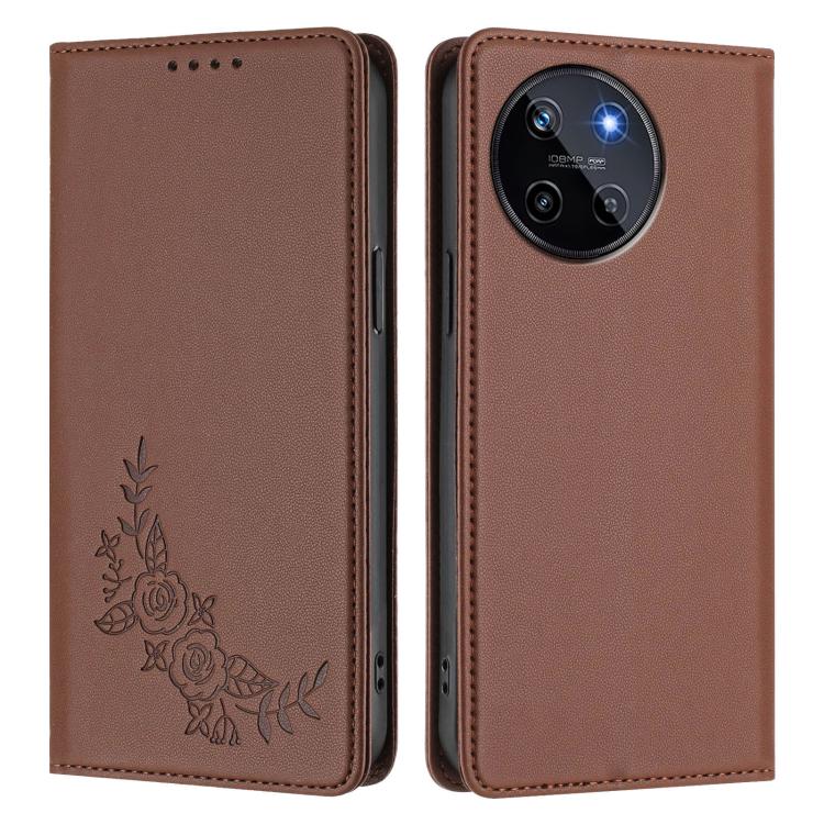 For Realme 11 4G Peony Embossed Magnetic RFID Vegan Leather Phone Case