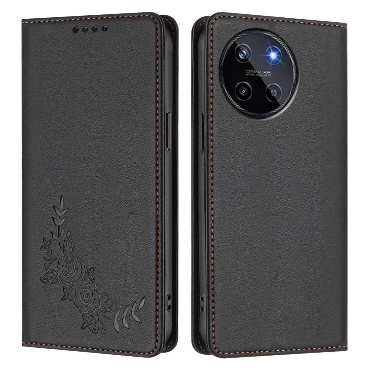 For Realme 11 4G Peony Embossed Magnetic RFID Vegan Leather Phone Case