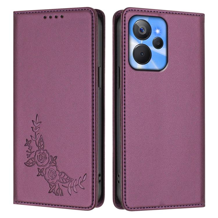 For Realme 10T / 10s Peony Embossed Magnetic RFID Vegan Leather Phone Case