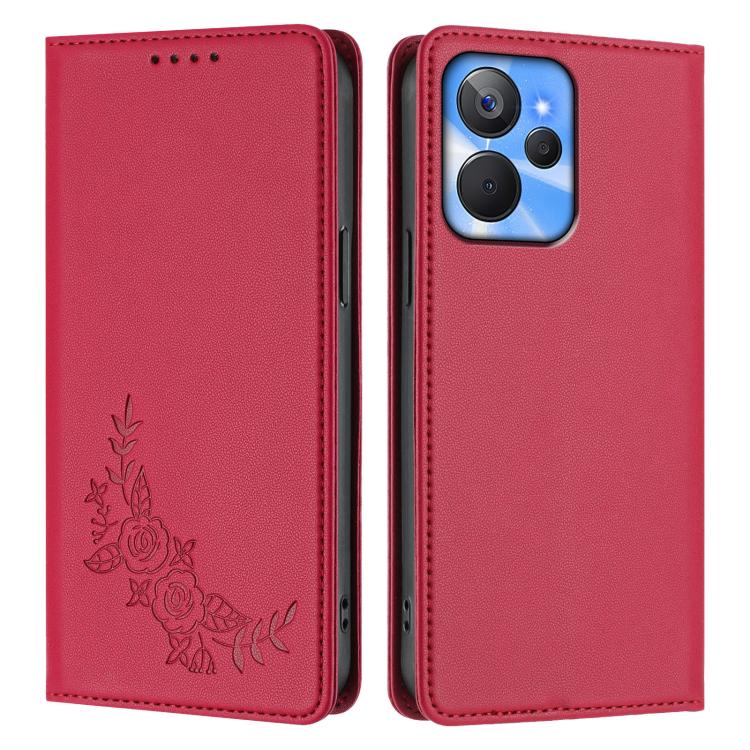 For Realme 10T / 10s Peony Embossed Magnetic RFID Vegan Leather Phone Case