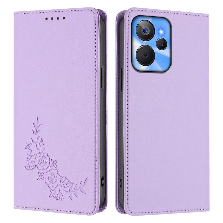 For Realme 10T / 10s Peony Embossed Magnetic RFID Vegan Leather Phone Case