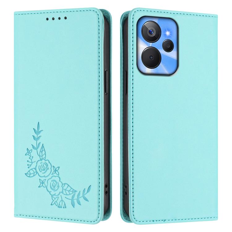For Realme 10T / 10s Peony Embossed Magnetic RFID Vegan Leather Phone Case