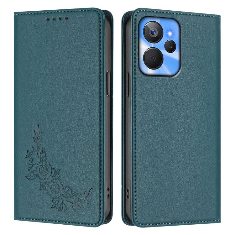 For Realme 10T / 10s Peony Embossed Magnetic RFID Vegan Leather Phone Case