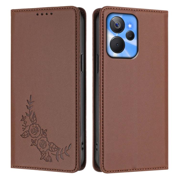 For Realme 10T / 10s Peony Embossed Magnetic RFID Vegan Leather Phone Case