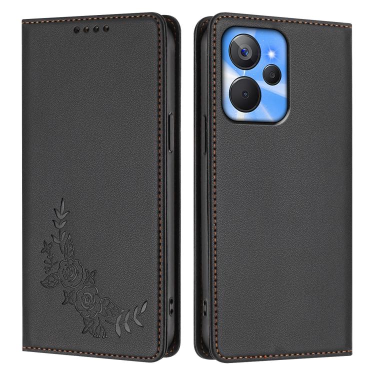 For Realme 10T / 10s Peony Embossed Magnetic RFID Vegan Leather Phone Case