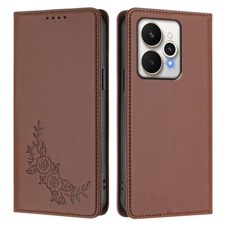 For Realme 15 5G / 15 Pro 5G Peony Embossed Magnetic RFID Vegan Leather Phone Case