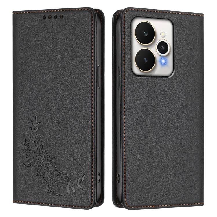 For Realme 15 5G / 15 Pro 5G Peony Embossed Magnetic RFID Vegan Leather Phone Case