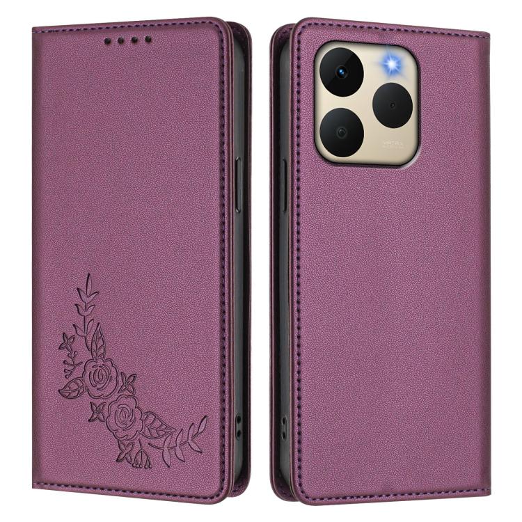 For Realme 15T 5G Peony Embossed Magnetic RFID Vegan Leather Phone Case