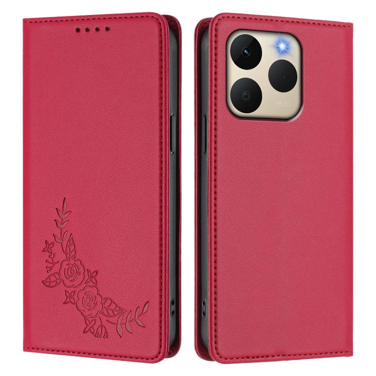 For Realme 15T 5G Peony Embossed Magnetic RFID Vegan Leather Phone Case