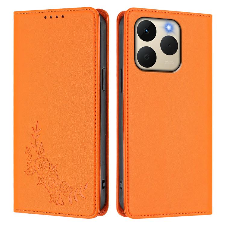 For Realme 15T 5G Peony Embossed Magnetic RFID Vegan Leather Phone Case