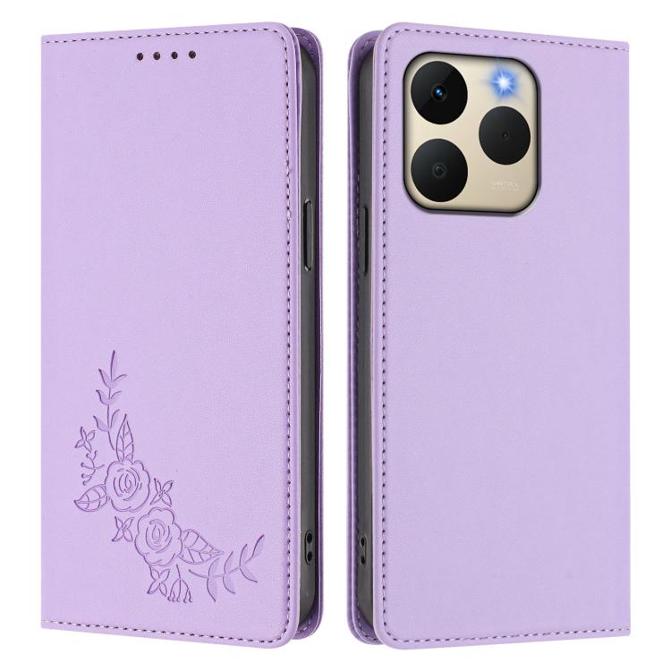 For Realme 15T 5G Peony Embossed Magnetic RFID Vegan Leather Phone Case
