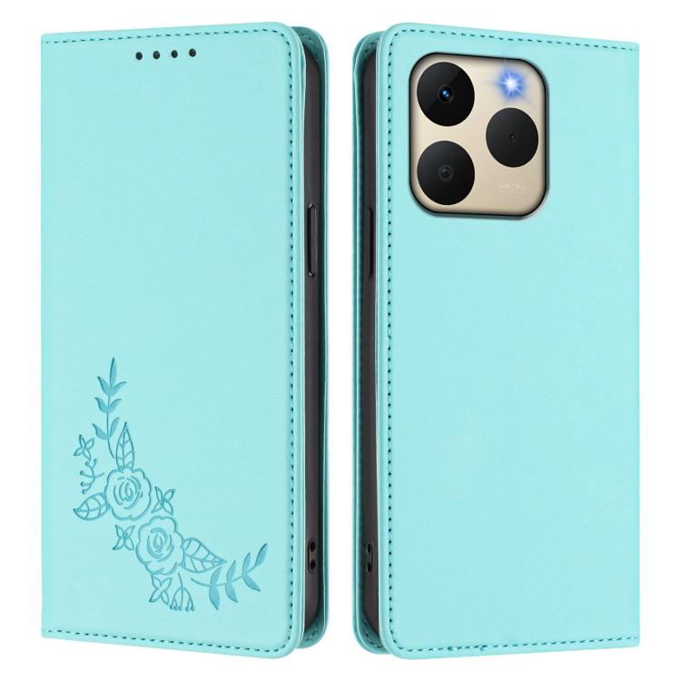 For Realme 15T 5G Peony Embossed Magnetic RFID Vegan Leather Phone Case