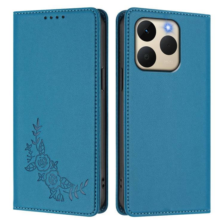 For Realme 15T 5G Peony Embossed Magnetic RFID Vegan Leather Phone Case