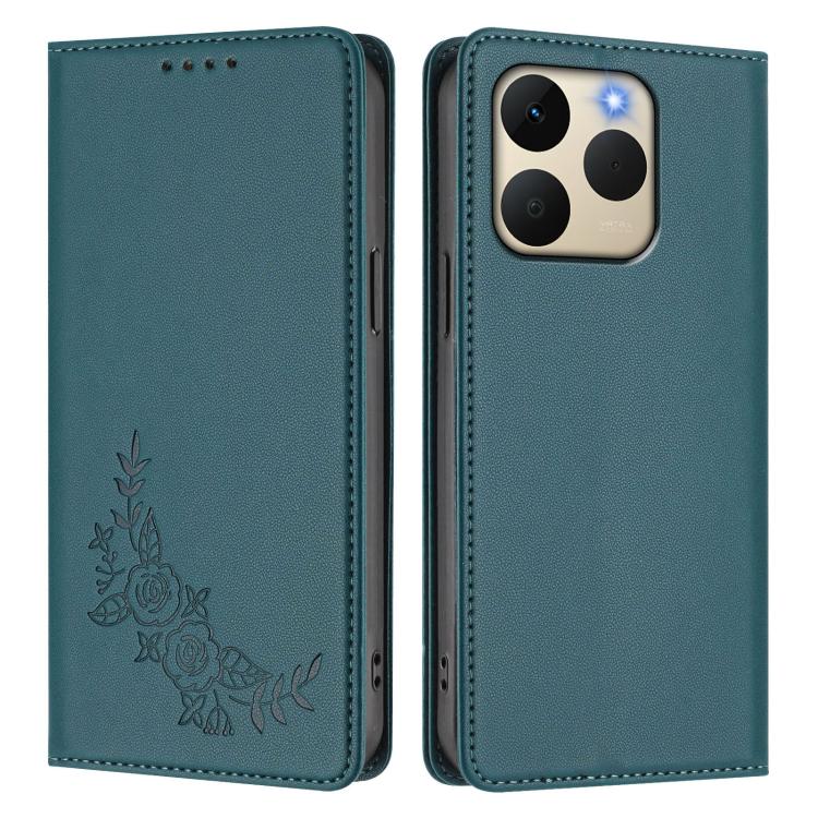 For Realme 15T 5G Peony Embossed Magnetic RFID Vegan Leather Phone Case