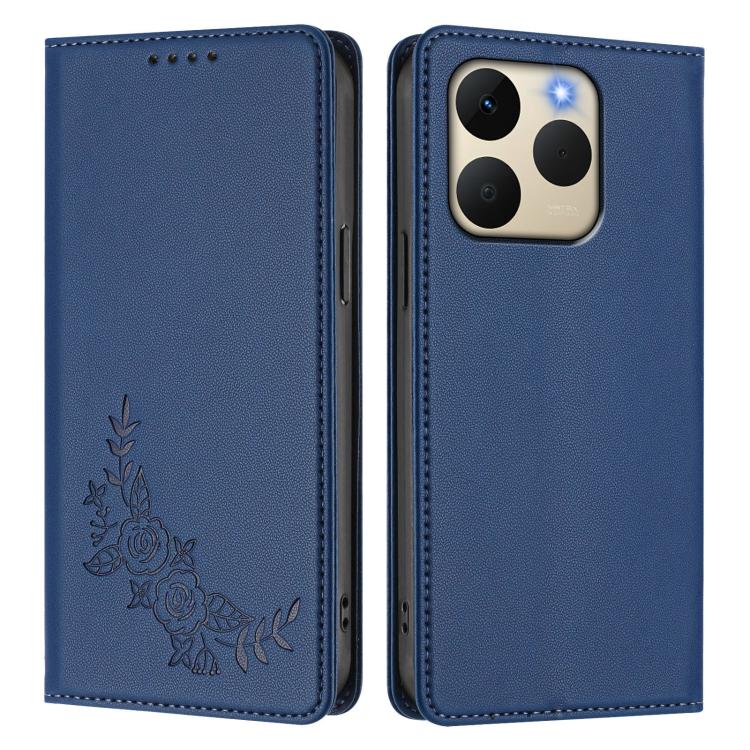 For Realme 15T 5G Peony Embossed Magnetic RFID Vegan Leather Phone Case