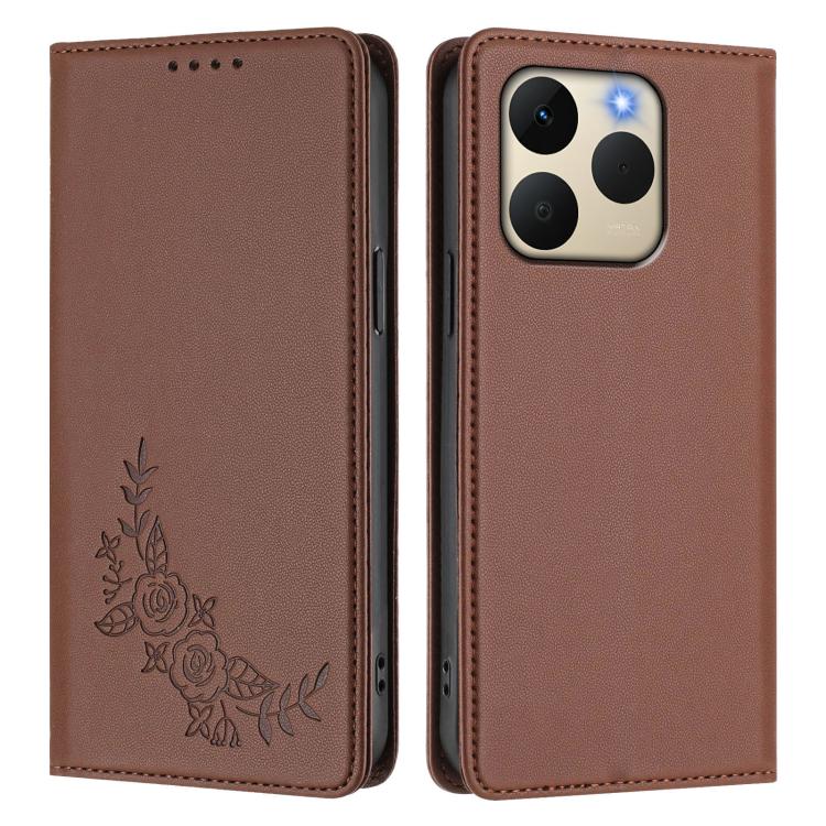 For Realme 15T 5G Peony Embossed Magnetic RFID Vegan Leather Phone Case