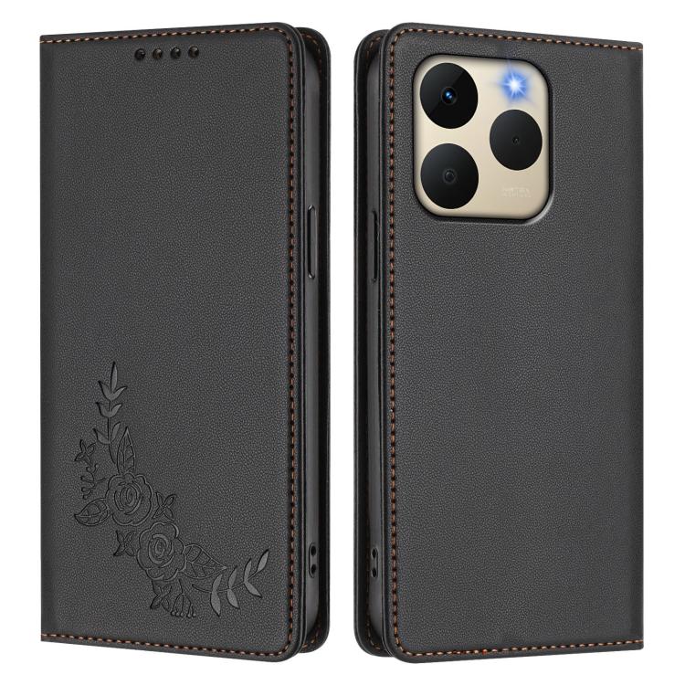 For Realme 15T 5G Peony Embossed Magnetic RFID Vegan Leather Phone Case