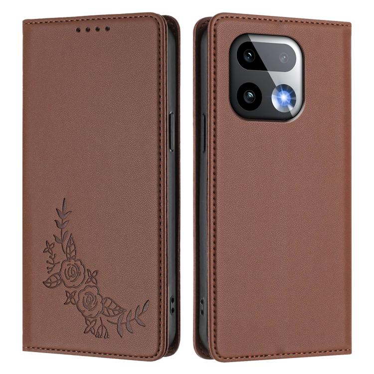 For Realme 16 Pro+ 5G Peony Embossed Magnetic RFID Vegan Leather Phone Case