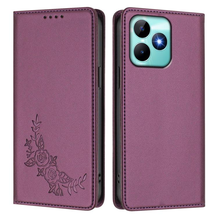 For Realme C53 / C53 India / C51 / Note 50 Peony Embossed Magnetic RFID Vegan Leather Phone Case