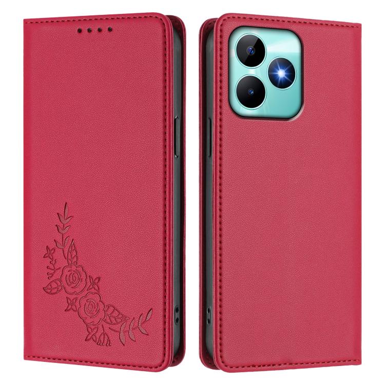 For Realme C53 / C53 India / C51 / Note 50 Peony Embossed Magnetic RFID Vegan Leather Phone Case