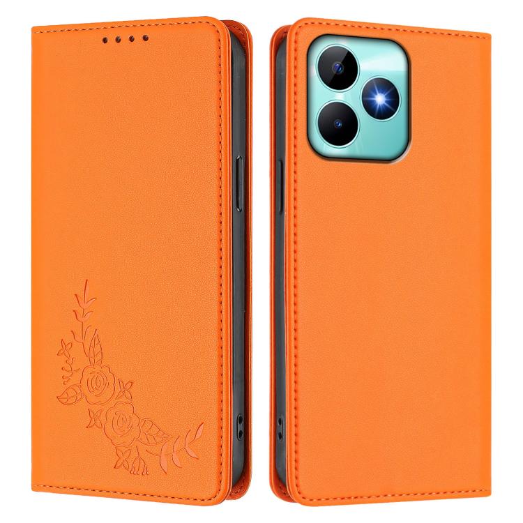 For Realme C53 / C53 India / C51 / Note 50 Peony Embossed Magnetic RFID Vegan Leather Phone Case