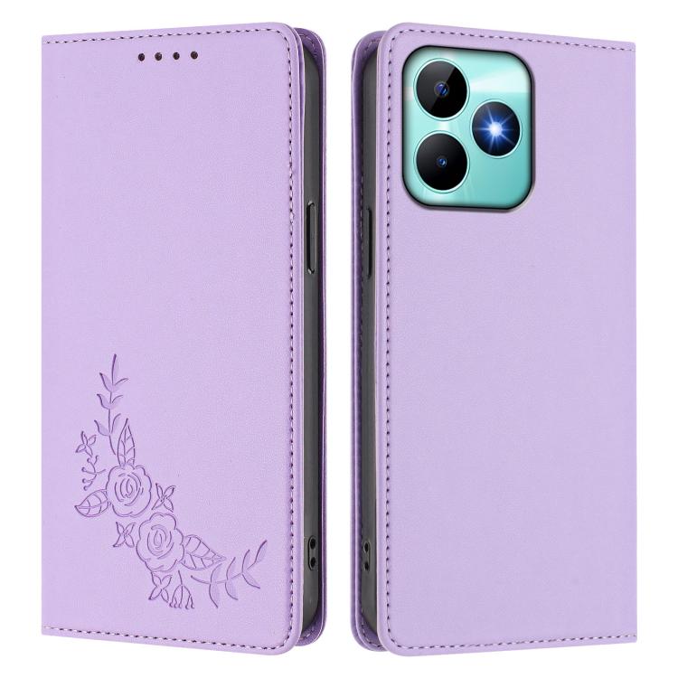 For Realme C53 / C53 India / C51 / Note 50 Peony Embossed Magnetic RFID Vegan Leather Phone Case