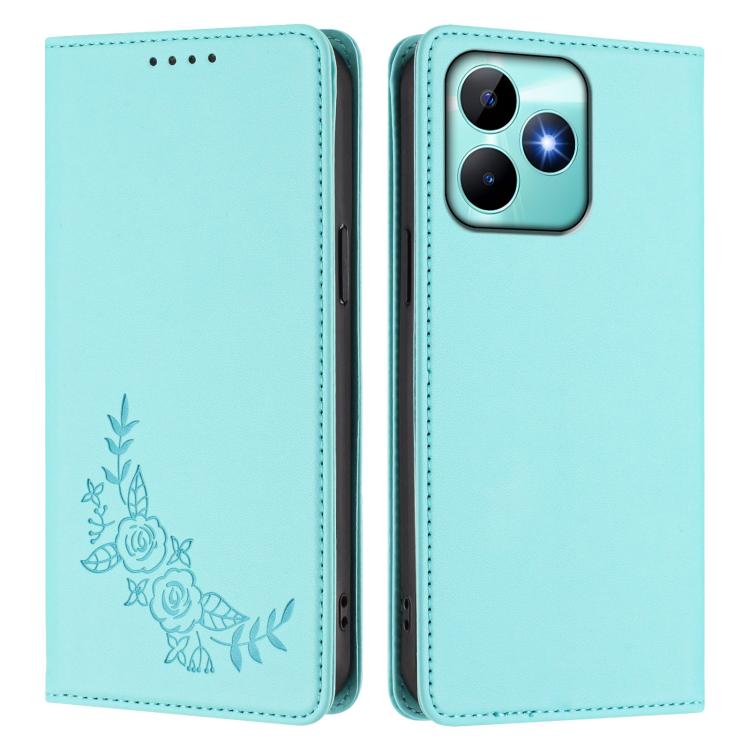 For Realme C53 / C53 India / C51 / Note 50 Peony Embossed Magnetic RFID Vegan Leather Phone Case
