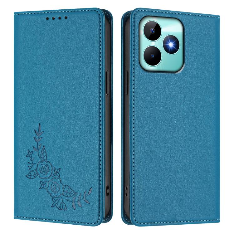 For Realme C53 / C53 India / C51 / Note 50 Peony Embossed Magnetic RFID Vegan Leather Phone Case