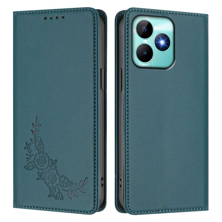 For Realme C53 / C53 India / C51 / Note 50 Peony Embossed Magnetic RFID Vegan Leather Phone Case