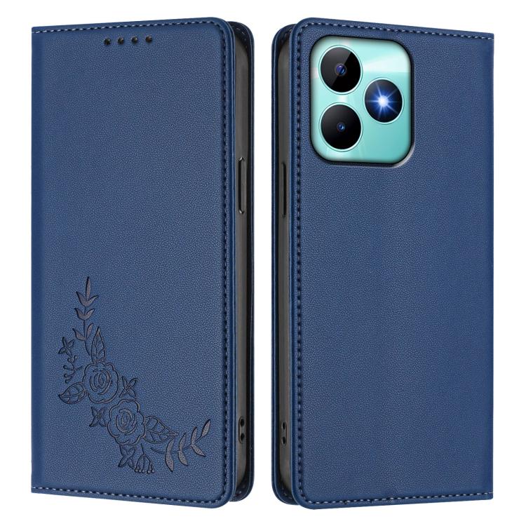 For Realme C53 / C53 India / C51 / Note 50 Peony Embossed Magnetic RFID Vegan Leather Phone Case