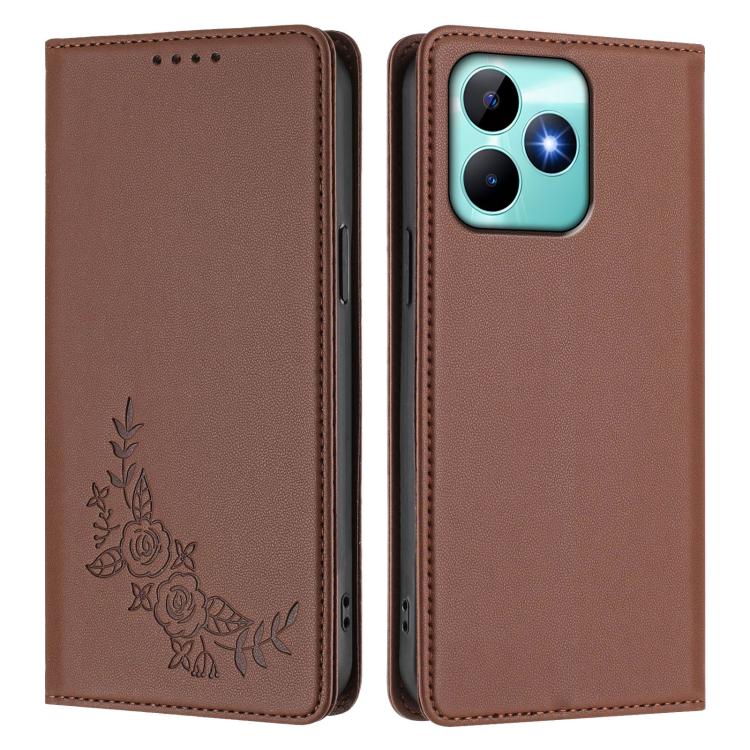 For Realme C53 / C53 India / C51 / Note 50 Peony Embossed Magnetic RFID Vegan Leather Phone Case
