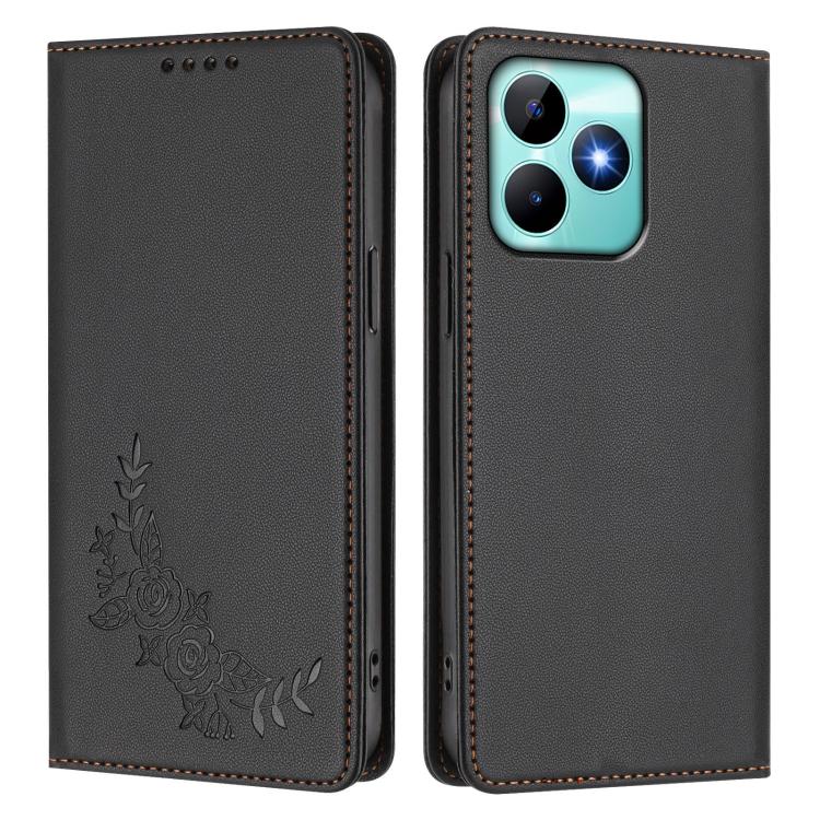 For Realme C53 / C53 India / C51 / Note 50 Peony Embossed Magnetic RFID Vegan Leather Phone Case