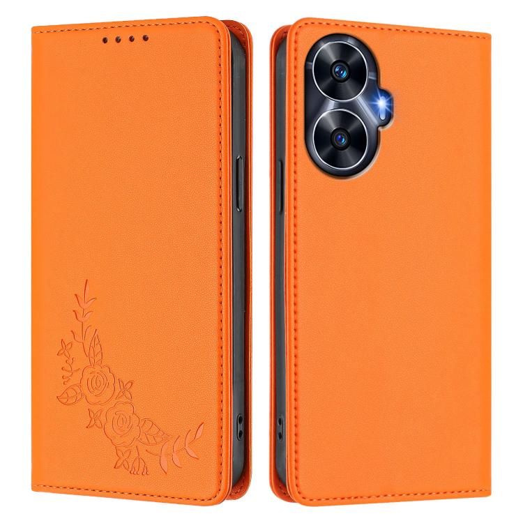 For Realme C55 / Narzo N55 Peony Embossed Magnetic RFID Vegan Leather Phone Case