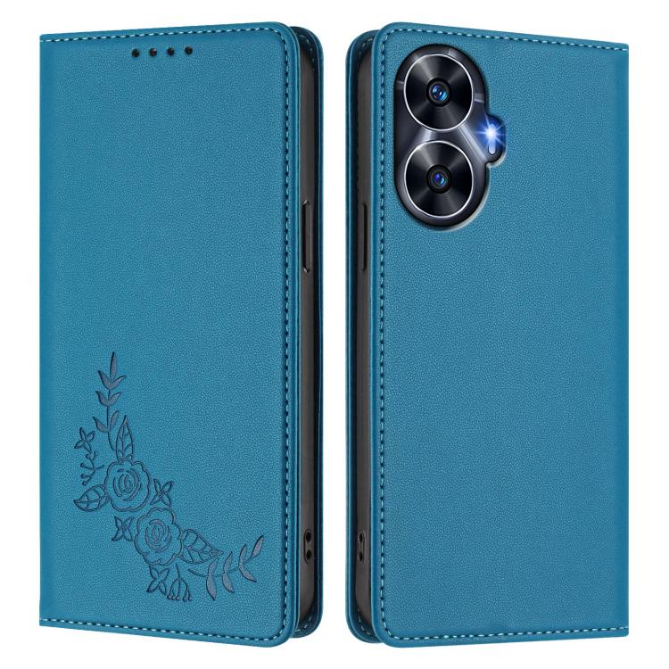 For Realme C55 / Narzo N55 Peony Embossed Magnetic RFID Vegan Leather Phone Case