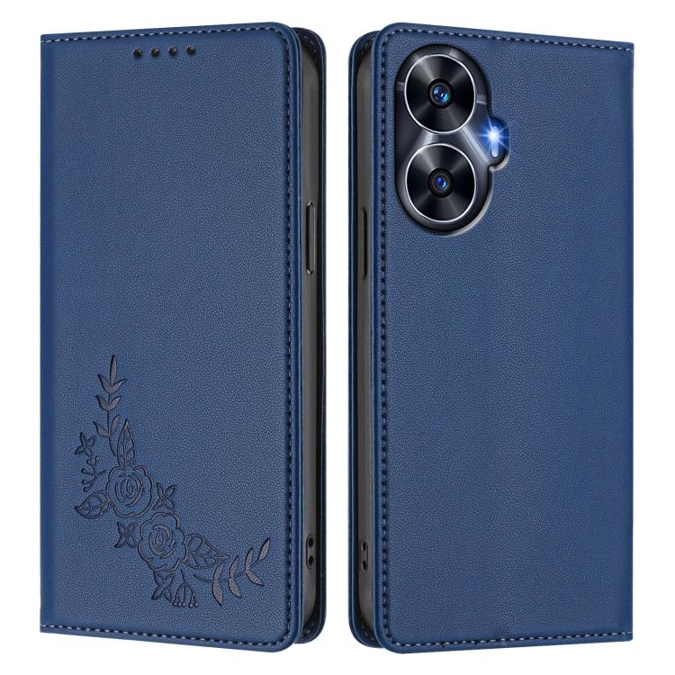 For Realme C55 / Narzo N55 Peony Embossed Magnetic RFID Vegan Leather Phone Case